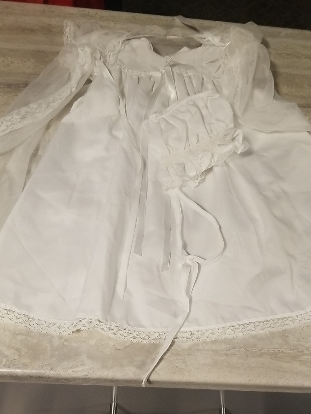 Sears White Vintage Lace Christening Baptism Gown 3 Piece